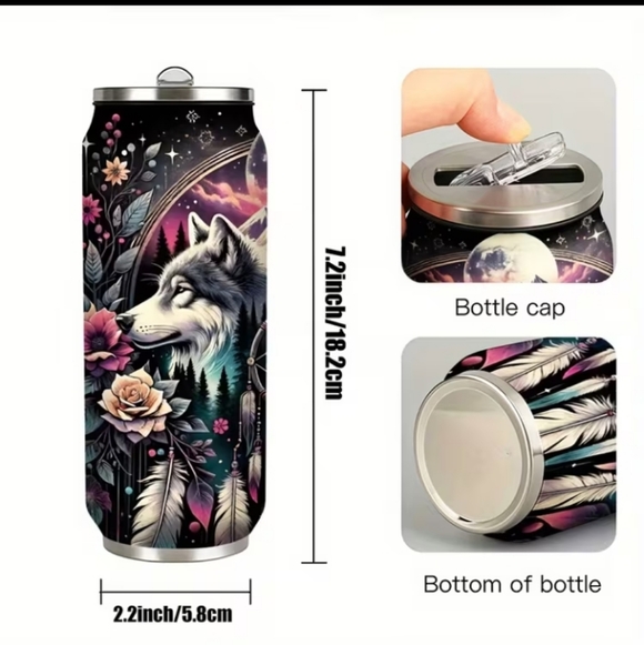 Wolf and Dreamcatcher Stainless Steel Can Tumbler - Picture 2 of 4